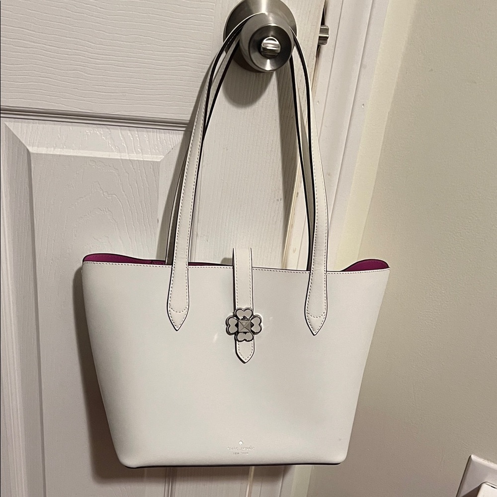 Kate Spade White Tote with Purple Lining